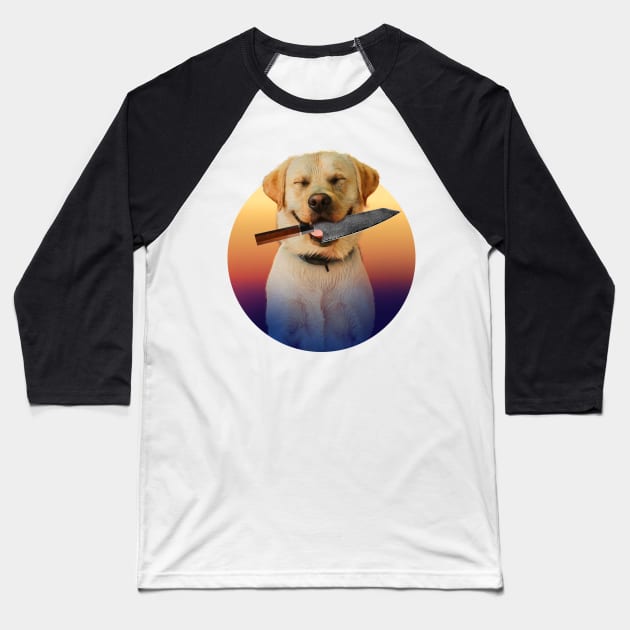Dog with a knife Golden Retriever labrador Baseball T-Shirt by SOF1AF